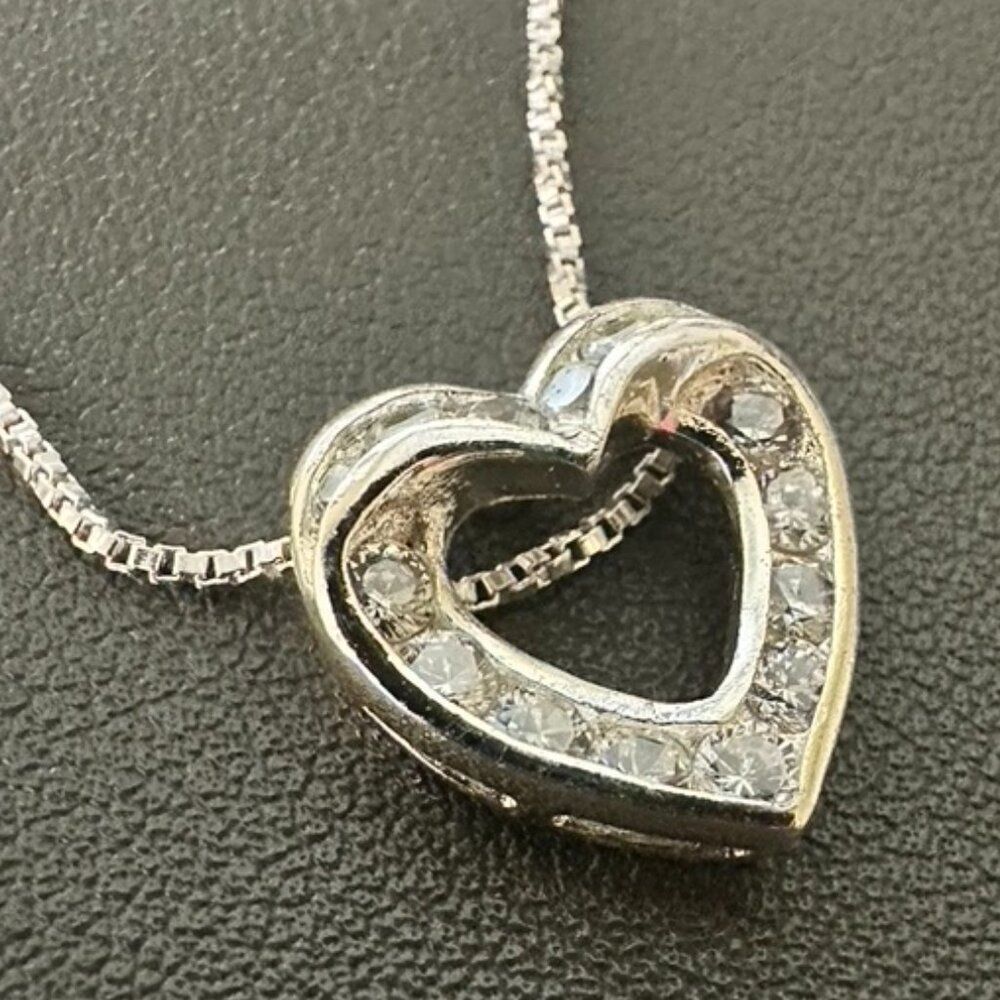 Sterling Silver CZ Heart Pendant signed 925 AS